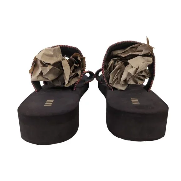 Lands End Wedge Sandal Womens 10 Red Brown Slip On Cushioned Southwestern Casual - Picture 3 of 9